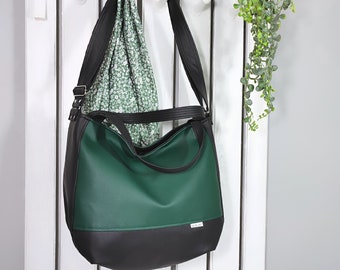 Sac à bandoulière vert foncé - Porte-monnaie en cuir végétalien - Cabas messager décontracté - Sacs à main design - Cadeau pour végétarien