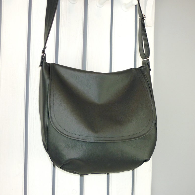 Large Vegan Messenger Bag for Women Black Crossbody Purse Etsy