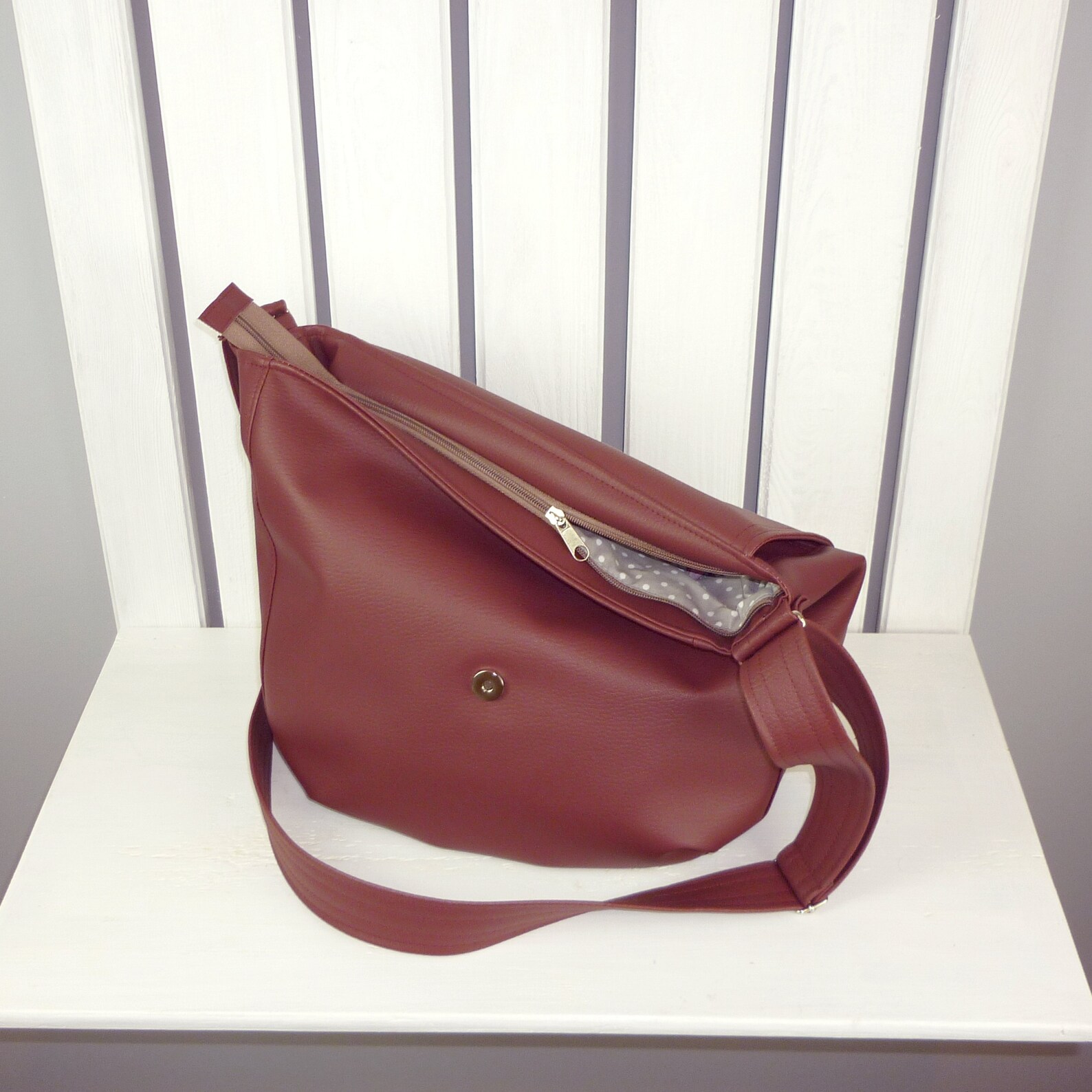 Large Vegan Messenger Bag for Women Burgundy Red Vegan Etsy