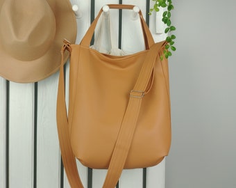 Veg tan leather hobo bag, women shoulder bag zipper, large brown hobo crossbody tote women bags, sling vegan leather purse crossbody boho