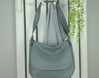 Grey flap crossbody work bag for women, gray cross shoulder purse, small messenger bag,  wide strap vegan leather purse