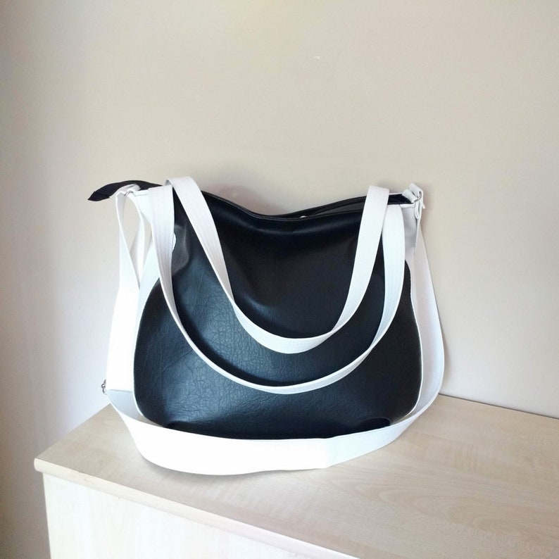 Black and White Hobo Crossbody Bag for Women Vegan Leather Etsy