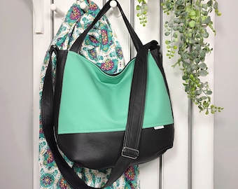 Sac à main hobo vert menthe, joli sac à bandoulière en cuir végétalien, sac fourre-tout à bandoulière, sac à main universitaire fait main, cadeau pour elle