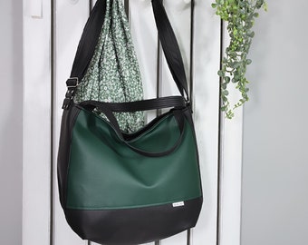 Dark green over shoulder bag - Vegan leather crossbody purse - Casual messenger tote- Designer shopper handbags - Gift for vegetarian