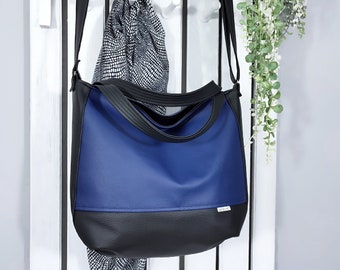 sac à bandoulière convertible bleu marine, sac à main en cuir végétalien personnalisé, sacs à main hobo de créateur, grand fourre-tout pour femme, cadeau pour maman