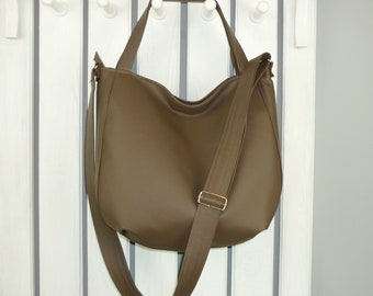 dark brown hobo crossbody tote bag, aesthetic large handmade vegan leather tote purse for women, small work shoulder handbag with strap