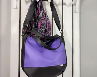 minimalist purple leather shoulder tote bag, large custom crossbody bag, vegan cross body purse for her, cute gift for wife