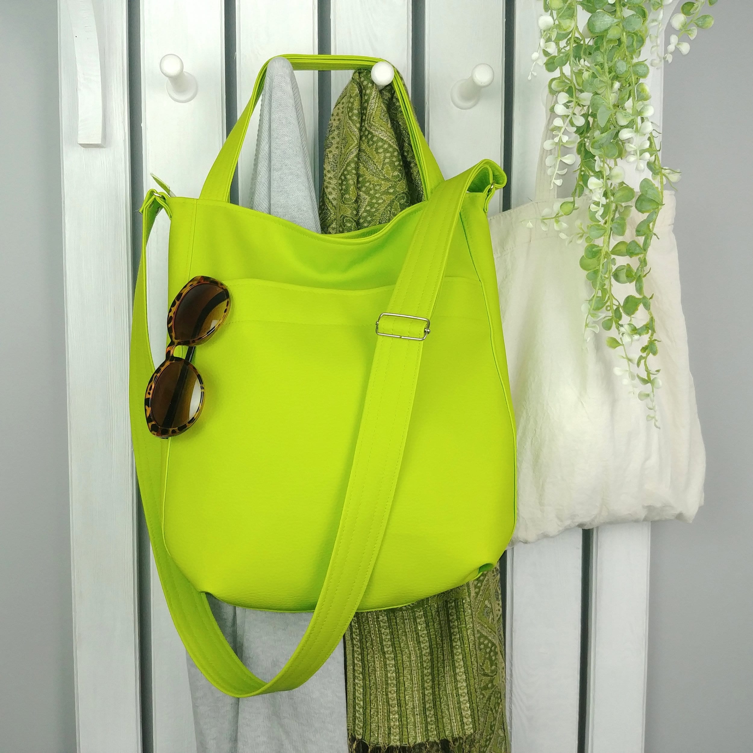 Large 3in1 Lime Green Hobo Bag Crossbody Purse Minimalist 