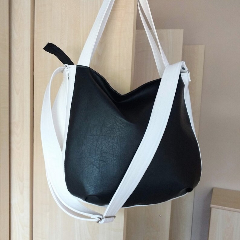 Black and White Hobo Crossbody Bag for Women Vegan Leather Etsy