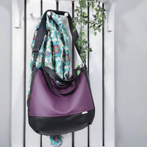 Sac hobo végétalien simple et sportif violet foncé - Sac à main confortable et spacieux avec poche zippée pour un usage quotidien et un cadeau