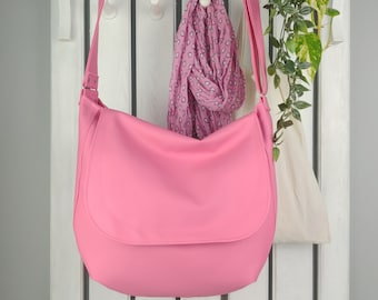 Cute pink crossbody bag, small purse for work or school, large messenger bag with zipper, vegan shoulder bag for women