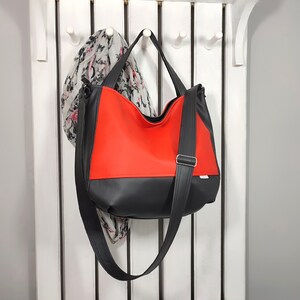 Sac hobo végétalien rouge noir audacieux, grand fourre-tout urbain, sac à main bandoulière, sac 2 en 1, 3 en 1, sac à bandoulière à fermeture éclair, cartable pour étudiant