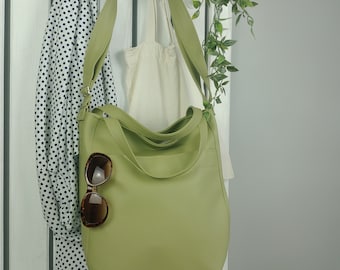 Olive green front pocket shoulder bag, large tote purse with zipper, crossbody handbag, vegan leather womens handbags