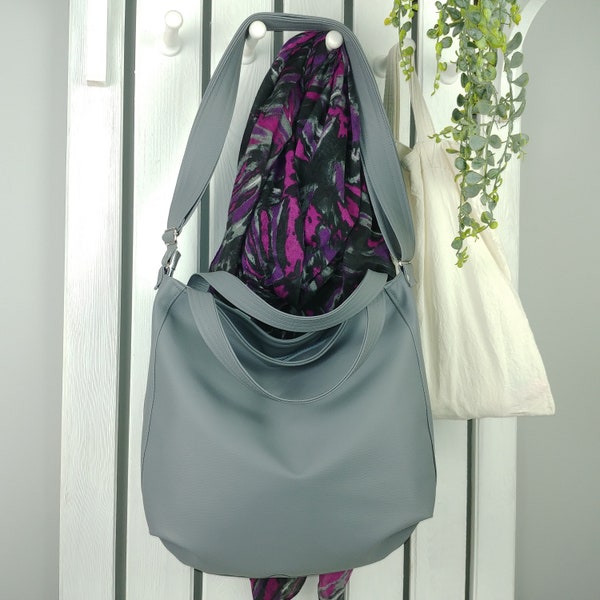 sac à bandoulière gris convertible, sac à main hobo en cuir végétalien minimaliste, grande esthétique fourre-tout pour enseignant, sac à main gris à fermeture éclair douce