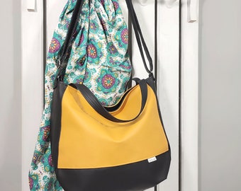 slouchy 3in1 leather shoulder bag, yellow crossbody hobo bag, vegan gift for her, custom purse with zipper, handbag for autumn