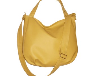 Grande borsa hobo a tracolla 3in1 giallo senape, borsa a tracolla per donna, borsa a tracolla personalizzata fatta a mano, borsa da lavoro