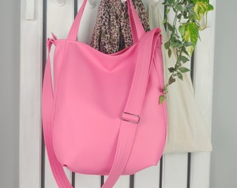 pink crossbody sling bag, large tote with zipper, cute vegan shoulder purse, small leather hobo messenger bag for school, womens handbag