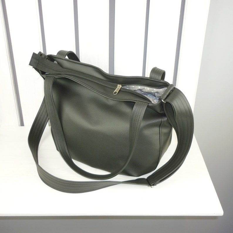 Black vegan leather crossbody tote bag large sling shoulder Etsy