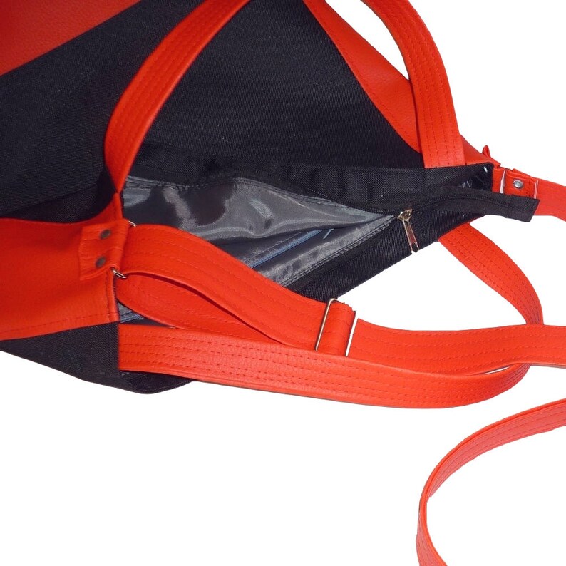 Red and Black Crossbody Bag Zip Purse Large Canvas Leather Etsy