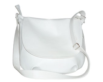 White Vegan Leather Crossbody Bag Large Carry on Shoulder Bag