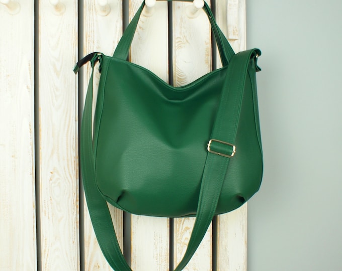 Dark Green Vegan Leather Hobo Crossbody Bag Purse for Women, Large