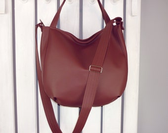 Burgundy crossbody shoulder bag, designer handbag, hobo purse for women, large vegan leather tote for work, cross body purse