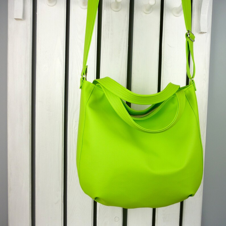 Lime green large crossbody hobo bag vegan leather shoulder Etsy