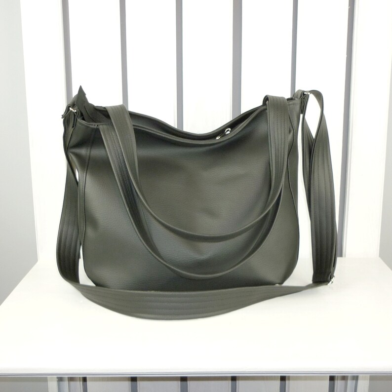 Black vegan leather crossbody tote bag large sling shoulder | Etsy
