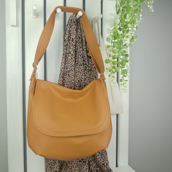 Crossbody Bag Women's Wide Strap, Leather Shoulder Bag with Zip