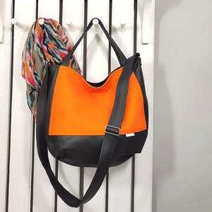 Schwarz Orange Umhängetasche Hobo – Vegan Leder Schultertasche mit Reißverschluss – Herbst Mode Arbeitstasche für Frauen | Ankate Tasche