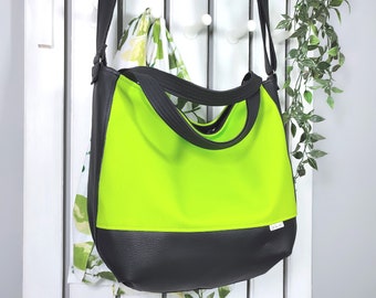 lime green crossbody tote bag, messenger handbag for women, vegan leather shoulder purse for work, gift for vegan