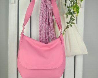 Sac à bandoulière rose vif, petit sac à main à bandoulière mignon avec large bandoulière, grand sac de travail/sac d'école, bandoulière en similicuir avec fermeture à glissière