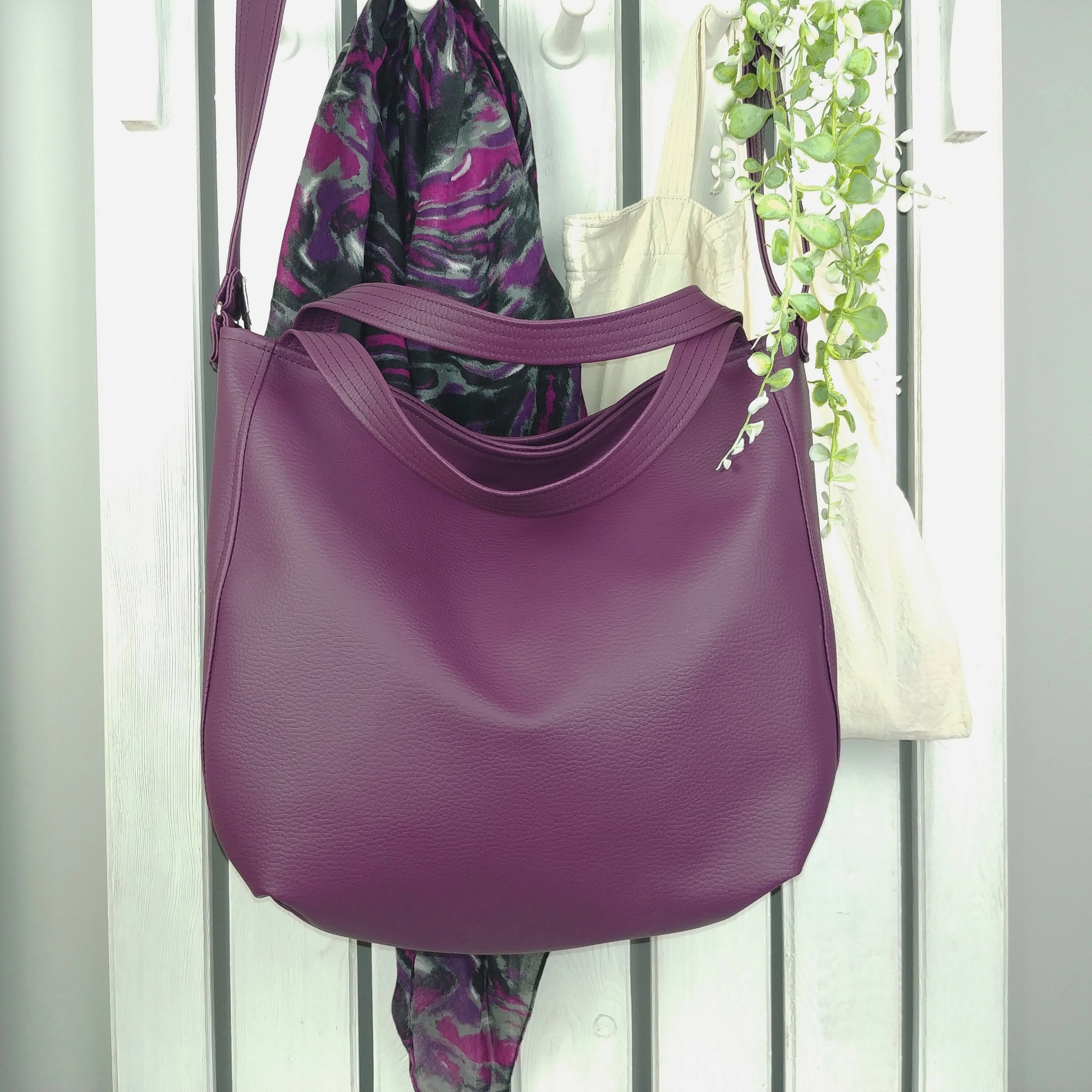 Purple Hobo Crossbody Bag Large Vegan Tote Boho Sling Purse