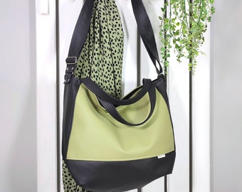 olive green shoulder handbag, minimalist crossbody hobo bag, durable vegan leather shopper purse, messenger tote, eco friendly gifts ideas