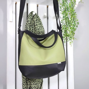 Hell Olive Schwarz Crossbody - 3-in-1-Vegan Leder Shopper mit Reißverschluss - Große wandelbare Schultertasche für Frauen | Ankate Tasche
