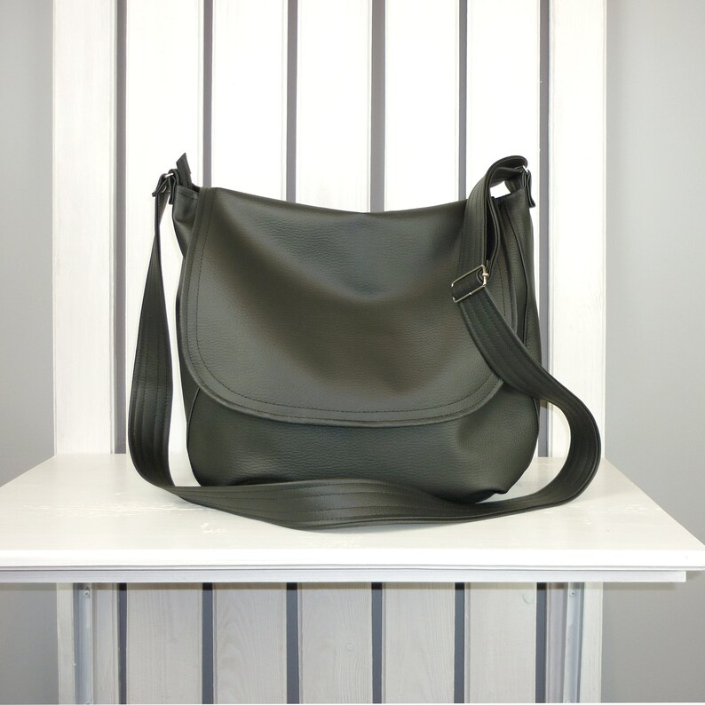 Large Vegan Messenger Bag for Women Black Crossbody Purse Etsy