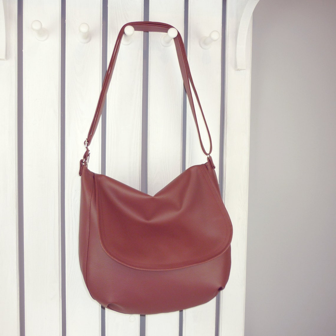 Large Vegan Messenger Bag for Women Burgundy Red Vegan Etsy