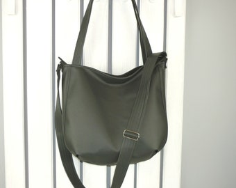 Black sling hobo bag crossbody with zipper, large, small messenger purse for women, hippie vegan leather shoulder bag