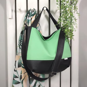 Hellgrün Schwarz Hobo – Vegan Leder Tasche mit Reißverschluss – Zweifarbige Crossbody für Frauen im Angebot | Meine Ankate Tasche