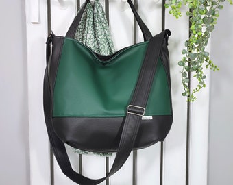 fascino borsa hobo verde scuro, borsa unica in pelle vegana, borsa tote a spalla con cerniera, borsa messenger da donna, regalo vegano