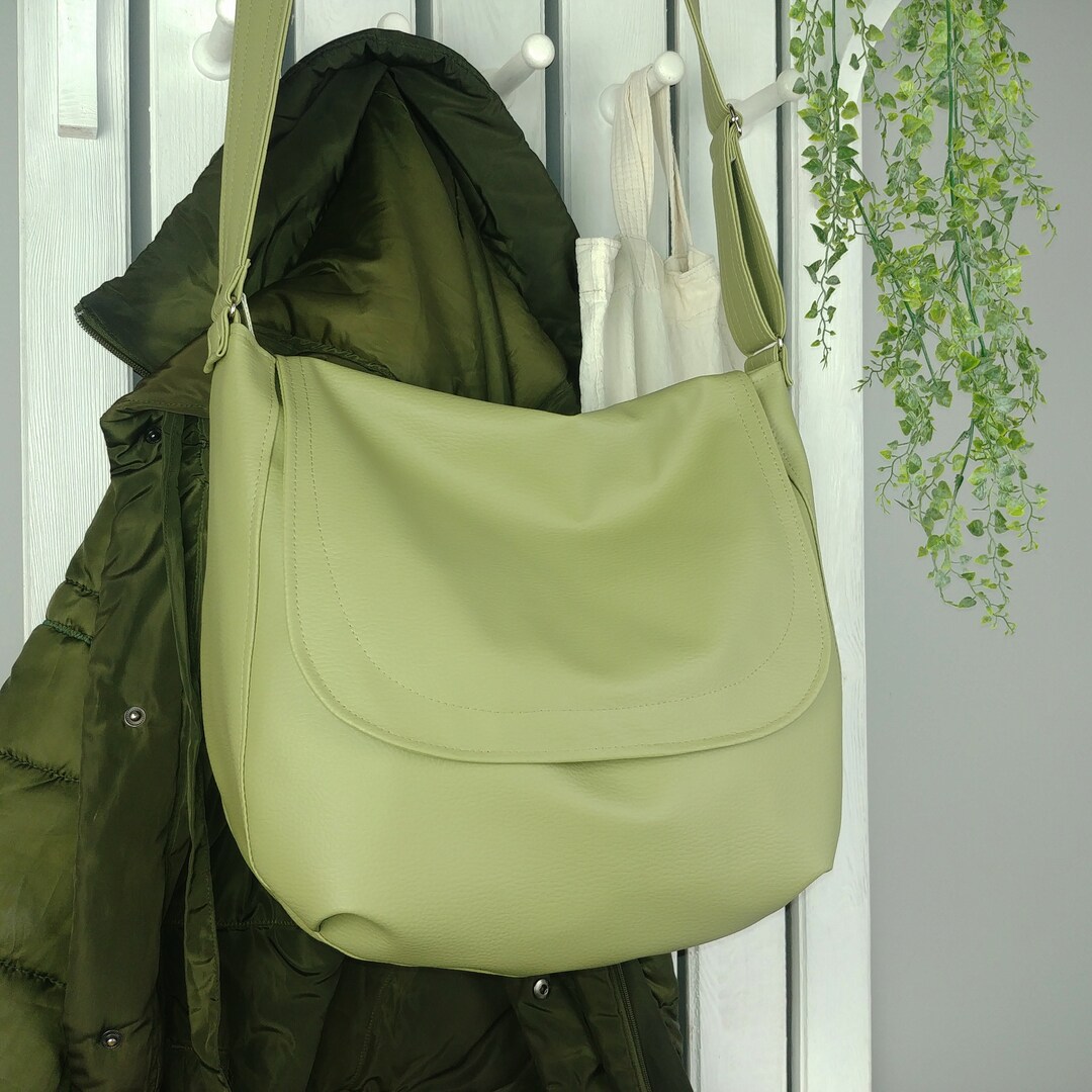 Olive Green Crossbody Bag, Large Sling Shoulder Cross Body Purse, Vegan