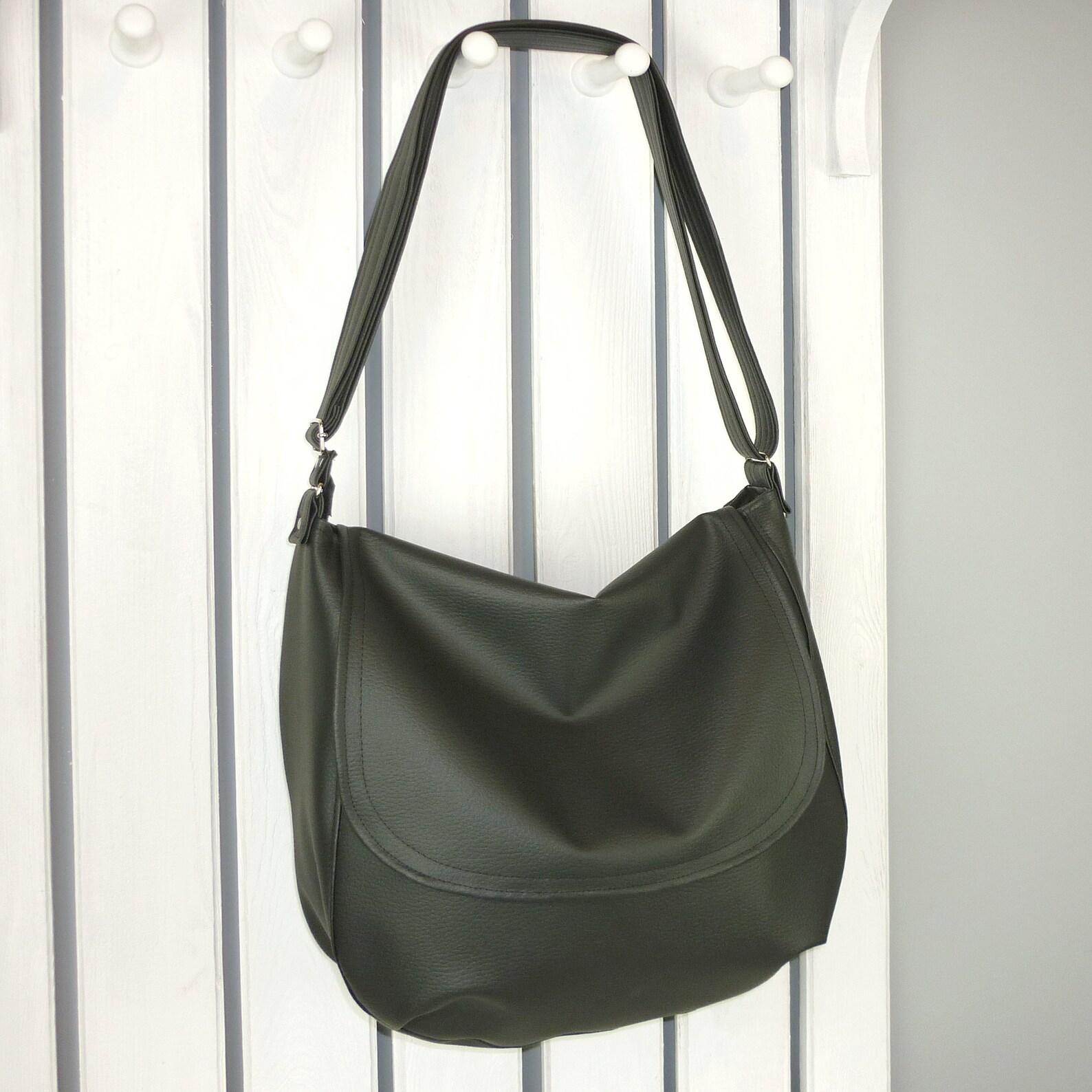 Large vegan messenger bag for women black crossbody purse Etsy