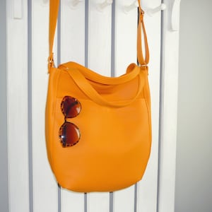 orange vegan leather hobo bag, large crossbody tote, boho shoulder purse, handmade soft handbag for women,  birthday gift for sister