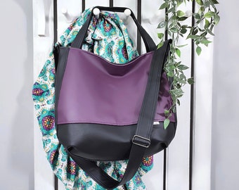 Sac hobo violet durable, sac fourre-tout en cuir végétalien pour femme, sac à main bandoulière personnalisé, sac à main de tous les jours, cadeau de collègue