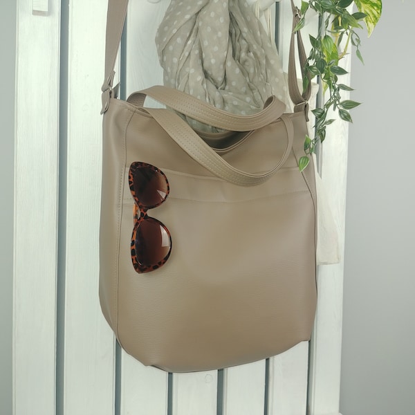 Sac à glissière à bandoulière taupe, sac à main hobo végétalien convertible, fourre-tout en faux cuir, grand sac à main à bandoulière large, sac de poche d'automne pour femme