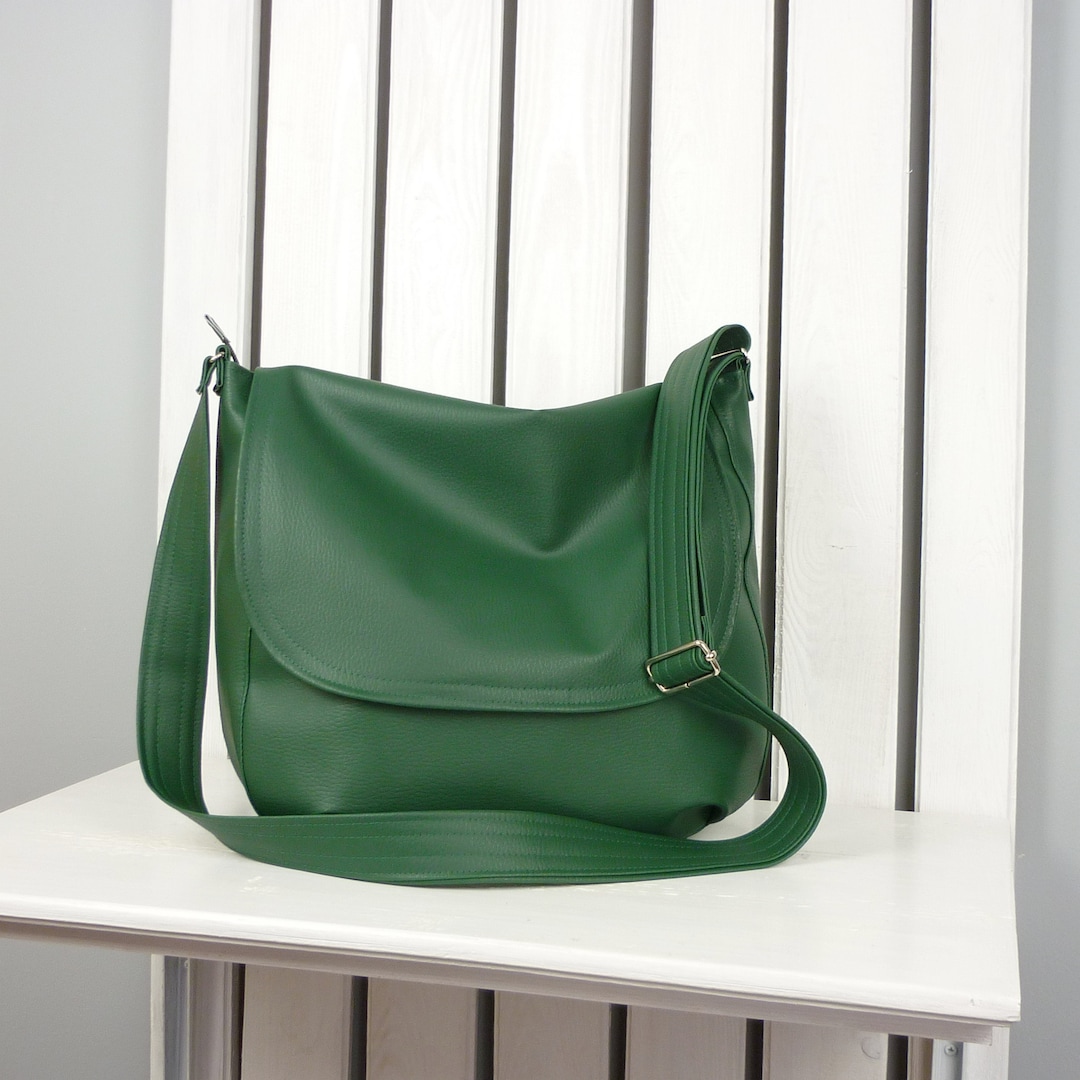 Large Vegan Green Crossbody Messenger Bag for Women Boho Etsy