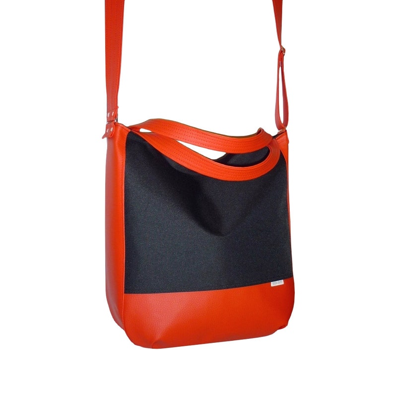 Red and Black Crossbody Bag Zip Purse Large Canvas Leather Etsy