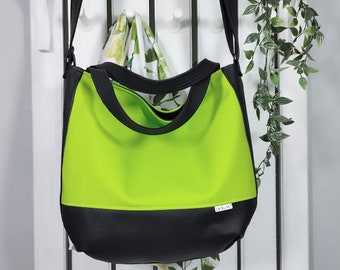 lime green crossbody tote bag, messenger handbag for women, vegan leather shoulder purse for work, gift for vegan