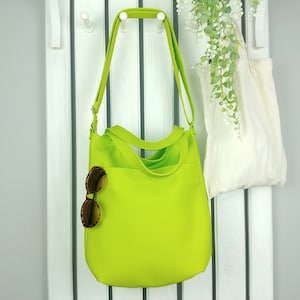 large lime green vegan hobo cross shoulder bag, sling  purse crossbody for women, small summer tote bag
