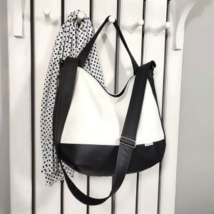 Schwarz-Weiße Vegane Shopper Tasche, Zweifarbige Crossbody-Handtasche, Reißverschluss-Tasche, Minimalistische Leder Geldbörse, Stilvolle Schultertasche